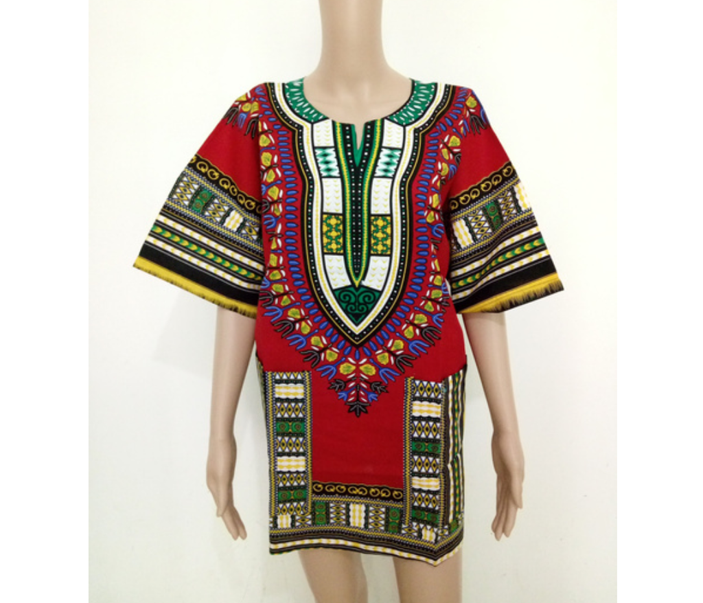 African Dashiki  Wax Print Multicolored Top size S Red Green
