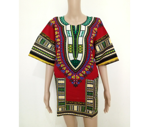 African Dashiki  Wax Print Multicolored Top size S Red Green