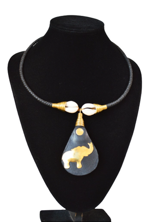 Safari Leather Cowrie Brass elephant Pendant Necklace