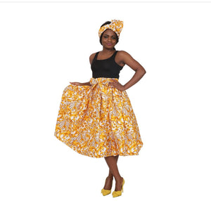 African Dashiki Printed Wax Elastic Waist Flared Skirt Tribal One Size 004 Mid