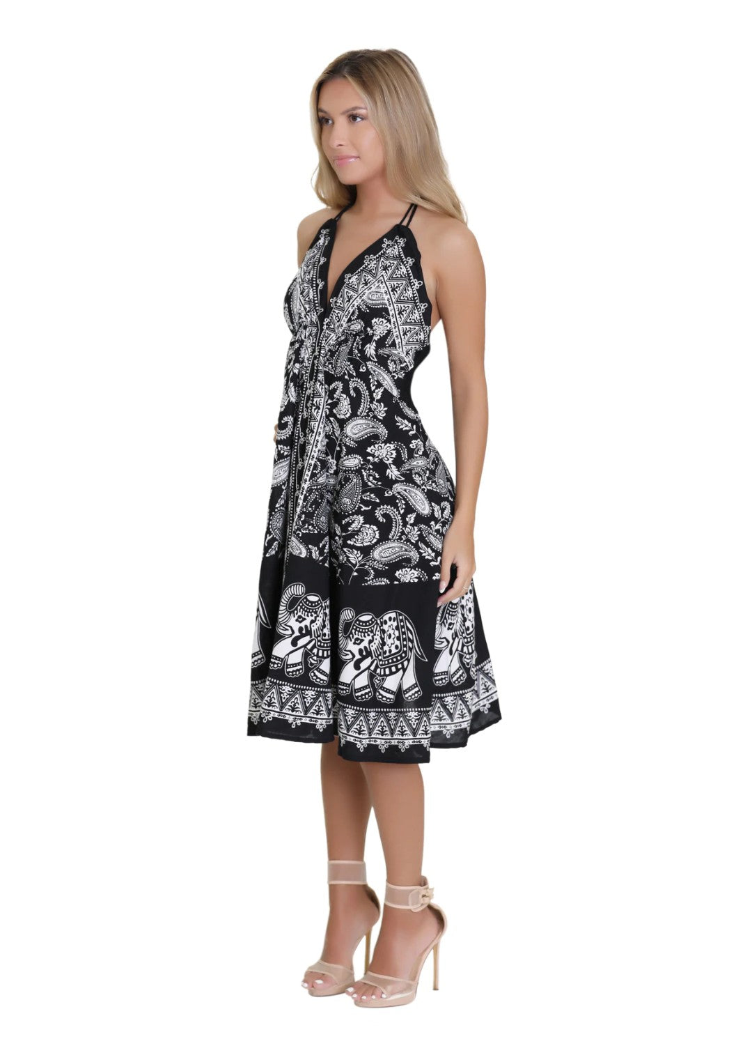 Elephant print halter sundress dress