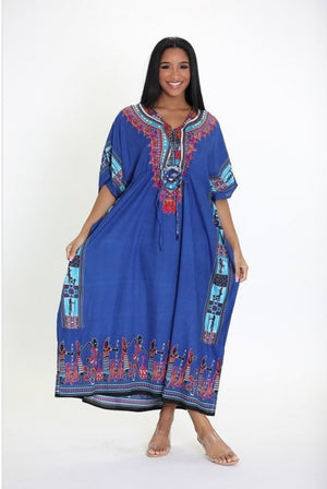 Cotton Dashiki print drawstring Kaftan