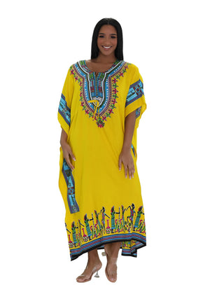 Cotton Dashiki print drawstring Kaftan