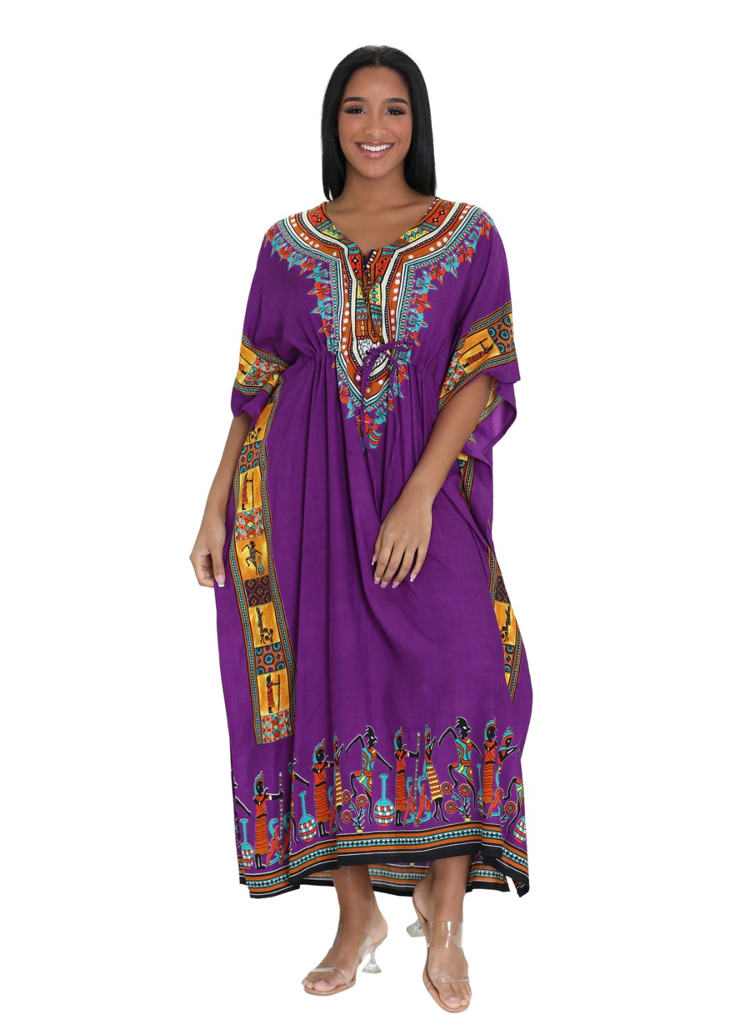 Cotton Dashiki print drawstring Kaftan