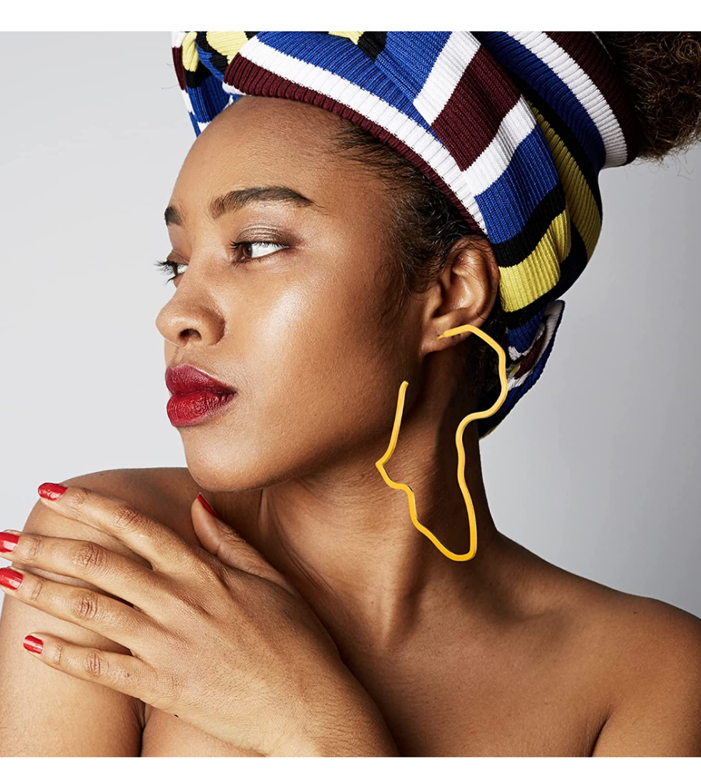 Gold African Map Dangle Earrings - Stainless Steel Statement Jewelry