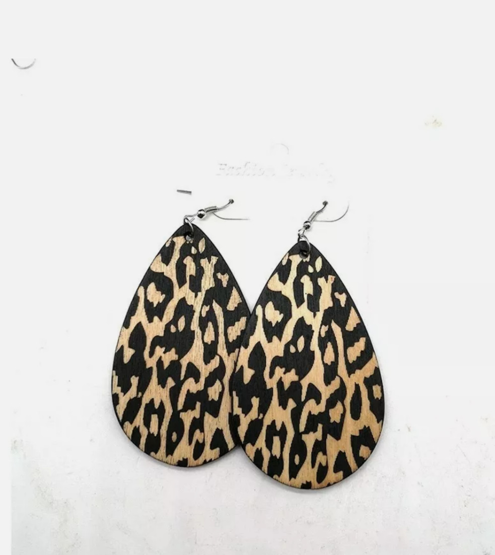 Leopard wooden earrings