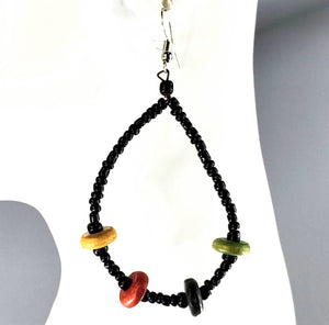 Halima handmade wood bead dangle earrings