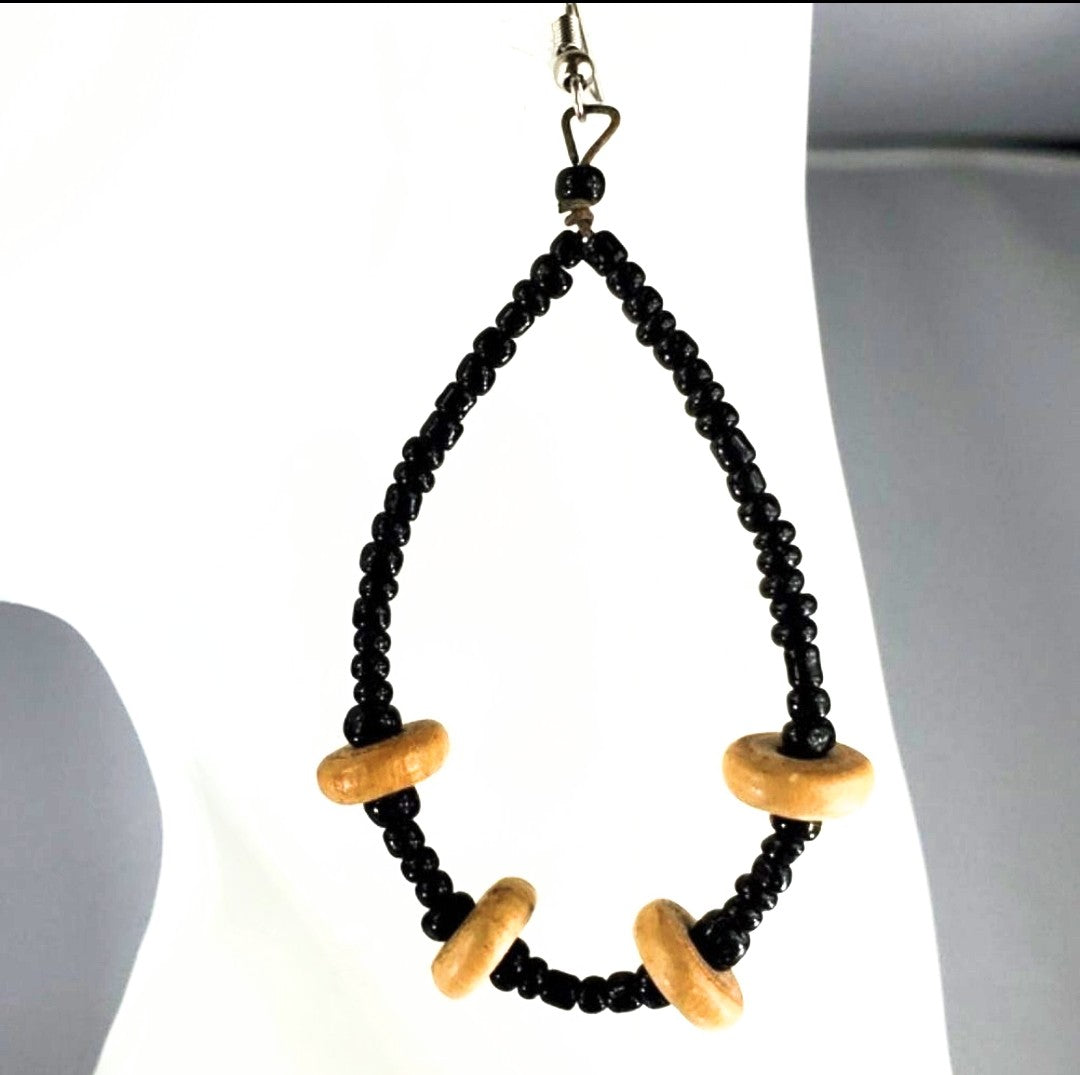 Halima handmade wood bead dangle earrings