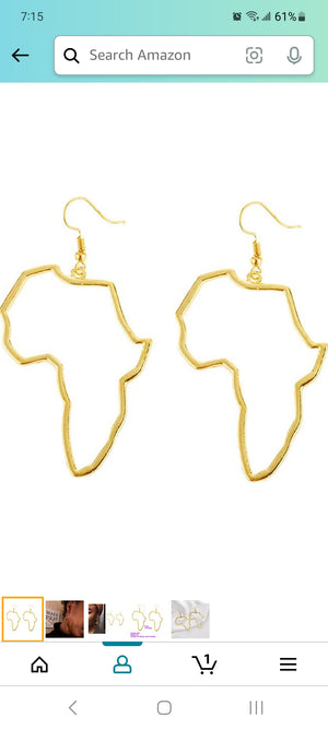 Zawadi Gold Color African map dangle Earrings