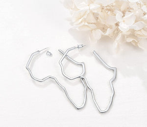 Silver Color Stainless Steel African map Earrings