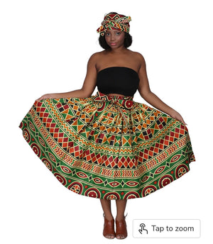 African Dashiki Printed Wax Elastic Waist Flared Skirt Tribal One Size 002