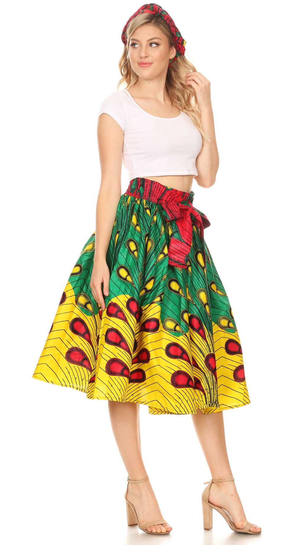 Women's Dashiki Printed Wax Elastic Waist Flared Skirt Tribal One Size fit mid