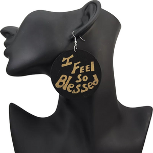 I Feel Blessed Afrocentric Wood Dangle Hook  Earrings