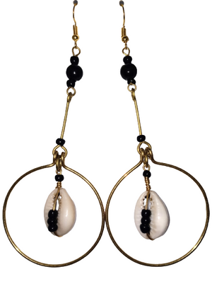 Shairi brass cowrie shell  handmade dangle earrings