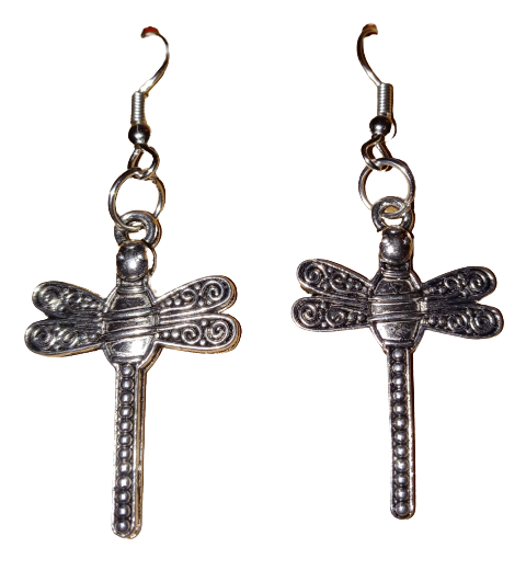 Dragonfly dangle hook silver earrings