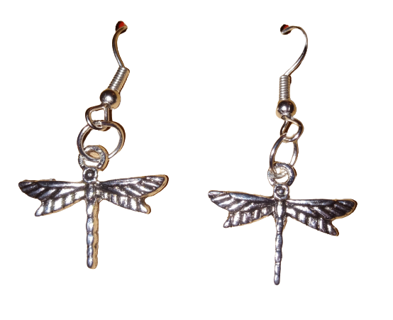 Dragonfly dangle hook silver earrings