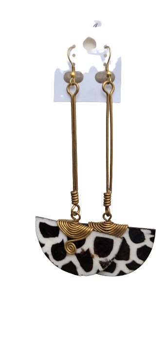 Zebra stripped batik brass dangle earrings