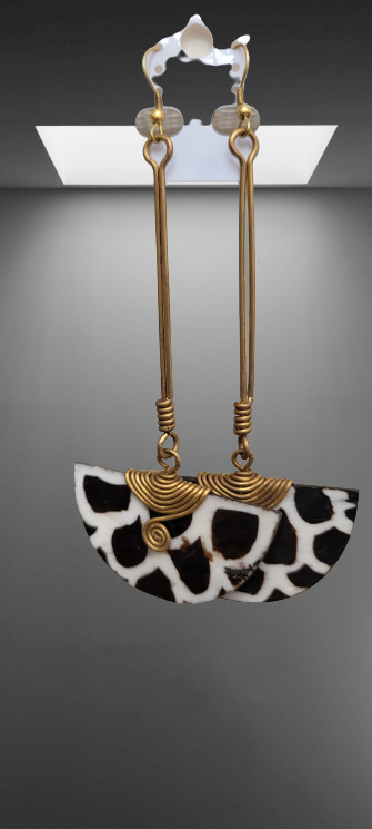 Zebra stripped batik brass dangle earrings