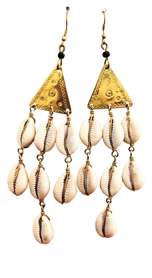Mpenzi brass cowrie shell  handmade dangle earrings