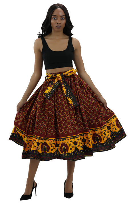 Mid length Dashiki wax print multicolored skirt