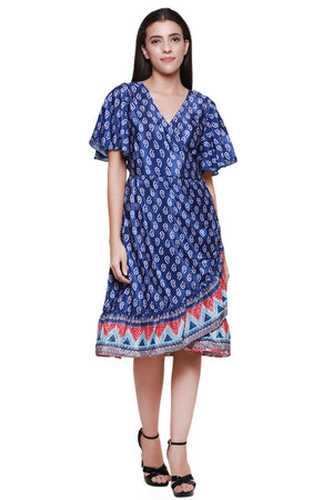Silk printed wrap around dress