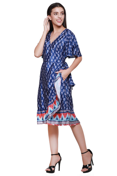 Silk printed wrap around dress