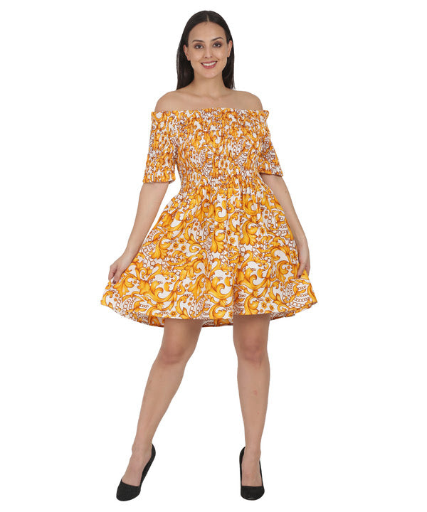 Off shoulder cotton printed mini sundress one size fit