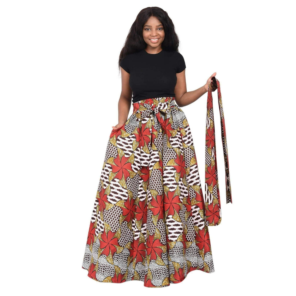 African Dashiki Print Wax Elastic Waist Tribal skirt One Size 006