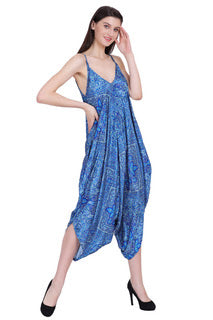 Printed Blue Wide leg v neck jumper