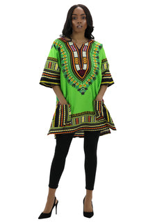 African Dashiki Cotton Wax Print Multicolored Top One Size Fit Most Lime Green