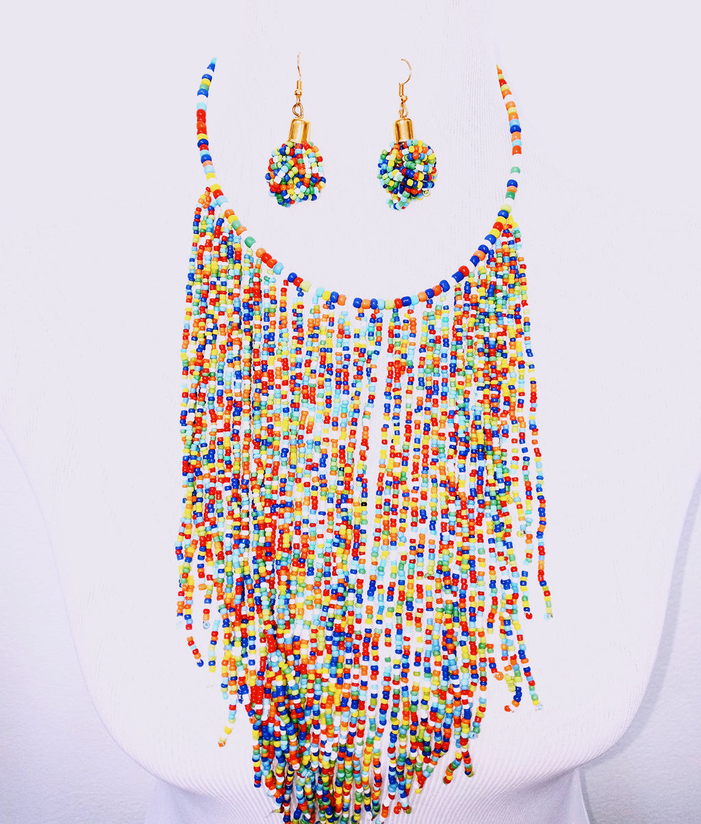 Handbeaded multicolored Waterfall handmade Beaded Necklace set