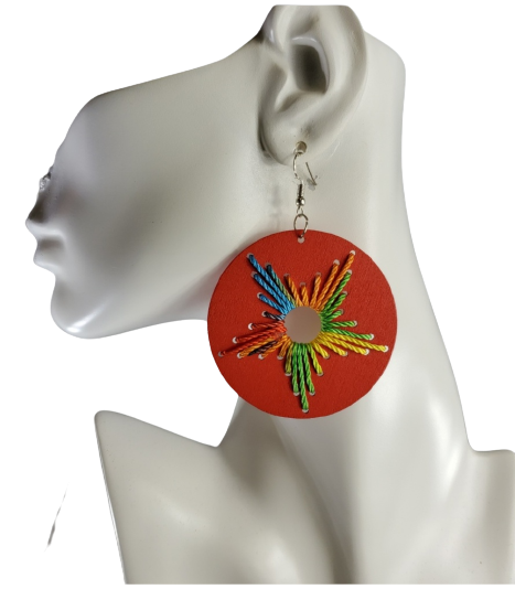 Wood thread design colorful earrings
