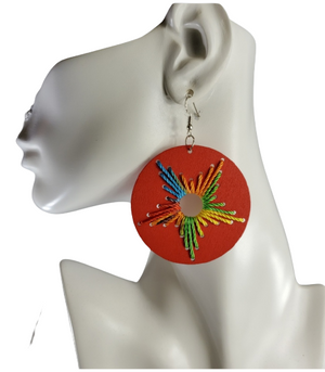 Wood thread design colorful earrings